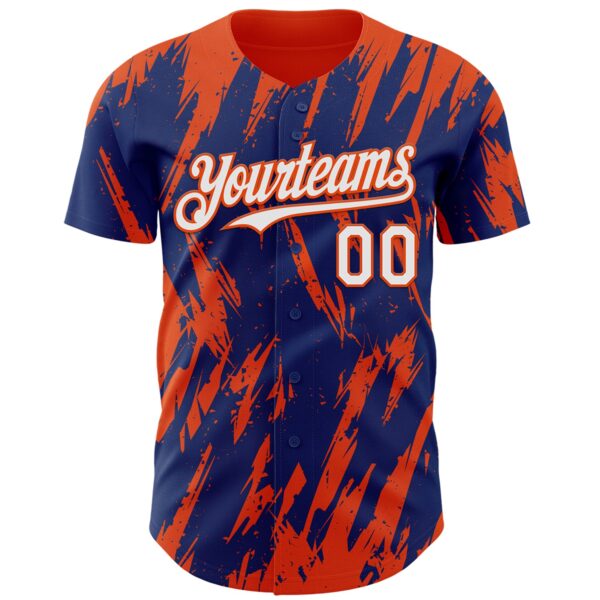 Custom Royal White-Orange Splatter Torn Sharp Brush Stroke Authentic Baseball Jersey