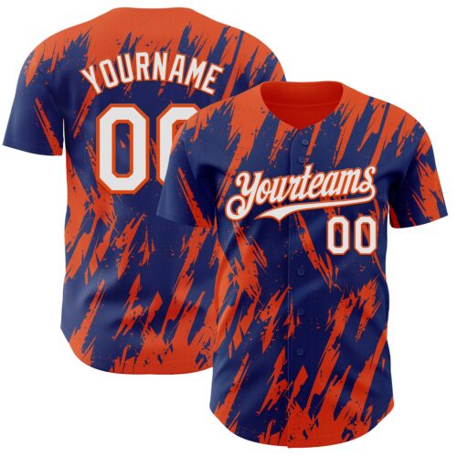 3DPattern13248 Custom Royal White-Orange Splatter Torn Sharp Brush Stroke Authentic Baseball Jersey
