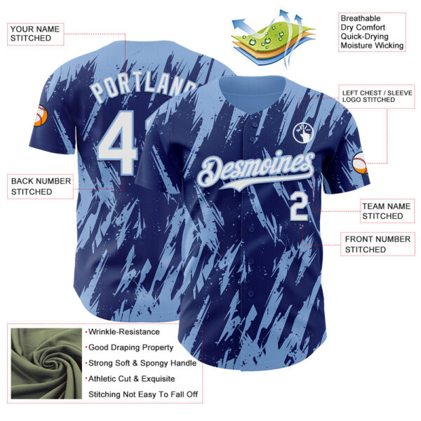 Custom Royal White-Light Blue Splatter Torn Sharp Brush Stroke Authentic Baseball Jersey