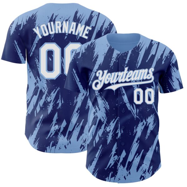 Custom Royal White-Light Blue Splatter Torn Sharp Brush Stroke Authentic Baseball Jersey
