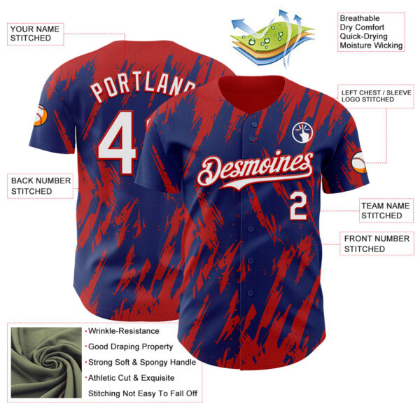 Custom Royal White-Red Splatter Torn Sharp Brush Stroke Authentic Baseball Jersey