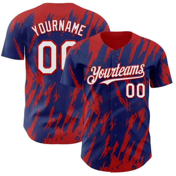 Custom Royal White-Red Splatter Torn Sharp Brush Stroke Authentic Baseball Jersey