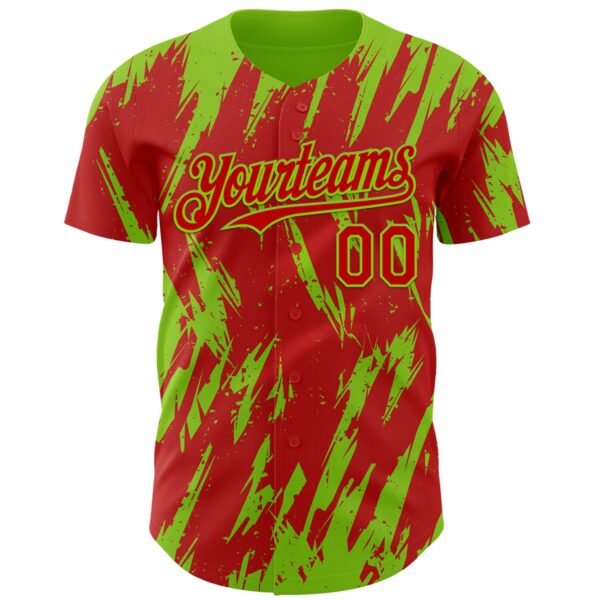 Custom Red Neon Green Splatter Torn Sharp Brush Stroke Authentic Baseball Jersey