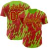 Custom Red Neon Green Splatter Torn Sharp Brush Stroke Authentic Baseball Jersey