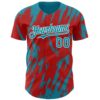 Custom Red Teal-White Splatter Torn Sharp Brush Stroke Authentic Baseball Jersey