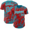 Custom Red Teal-White Splatter Torn Sharp Brush Stroke Authentic Baseball Jersey
