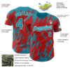 Custom Red Teal-White Splatter Torn Sharp Brush Stroke Authentic Baseball Jersey