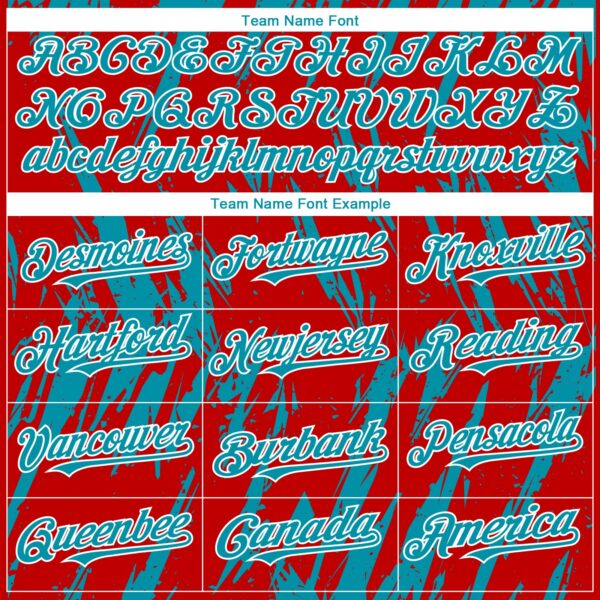 Custom Red Teal-White Splatter Torn Sharp Brush Stroke Authentic Baseball Jersey