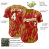 Custom Red White-Old Gold Splatter Torn Sharp Brush Stroke Authentic Baseball Jersey