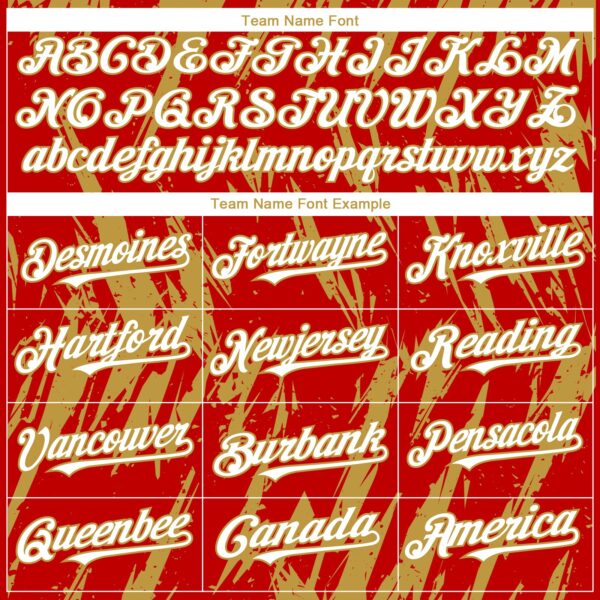 Custom Red White-Old Gold Splatter Torn Sharp Brush Stroke Authentic Baseball Jersey