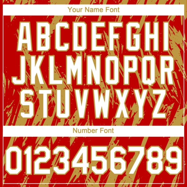 Custom Red White-Old Gold Splatter Torn Sharp Brush Stroke Authentic Baseball Jersey