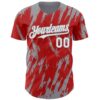 Custom Red White-Gray Splatter Torn Sharp Brush Stroke Authentic Baseball Jersey