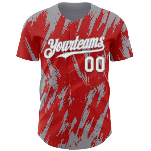 Custom Red White-Gray Splatter Torn Sharp Brush Stroke Authentic Baseball Jersey