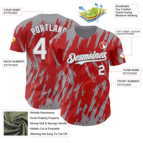 Custom Red White-Gray Splatter Torn Sharp Brush Stroke Authentic Baseball Jersey