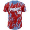 Custom Red White-Light Blue Splatter Torn Sharp Brush Stroke Authentic Baseball Jersey