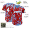 Custom Red White-Light Blue Splatter Torn Sharp Brush Stroke Authentic Baseball Jersey