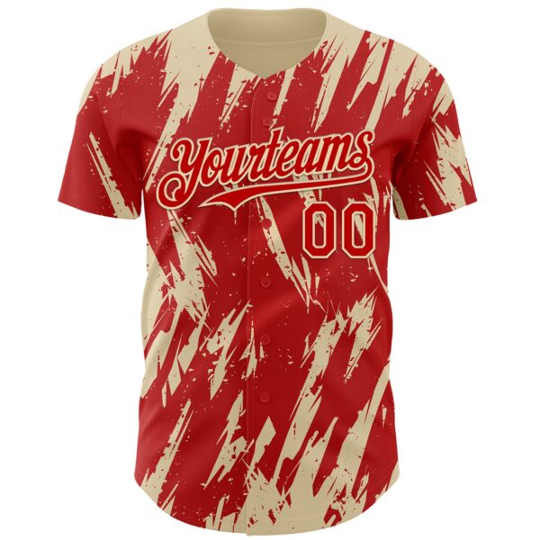 Custom Red Cream Splatter Torn Sharp Brush Stroke Authentic Baseball Jersey