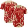 Custom Red Cream Splatter Torn Sharp Brush Stroke Authentic Baseball Jersey