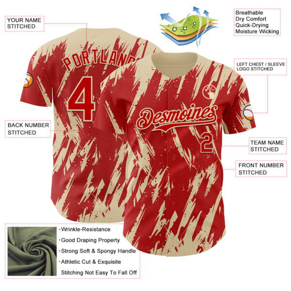 Custom Red Cream Splatter Torn Sharp Brush Stroke Authentic Baseball Jersey