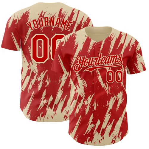 3DPattern13257 Custom Red Cream Splatter Torn Sharp Brush Stroke Authentic Baseball Jersey