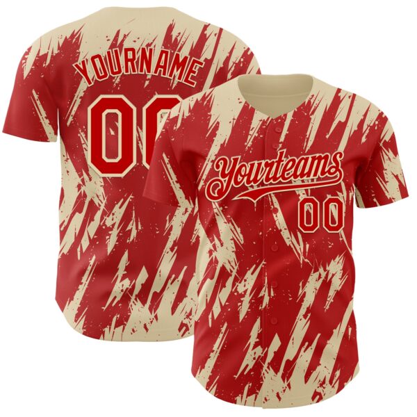 Custom Red Cream Splatter Torn Sharp Brush Stroke Authentic Baseball Jersey