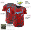 Custom Red Light Blue-Steel Gray Splatter Torn Sharp Brush Stroke Authentic Baseball Jersey