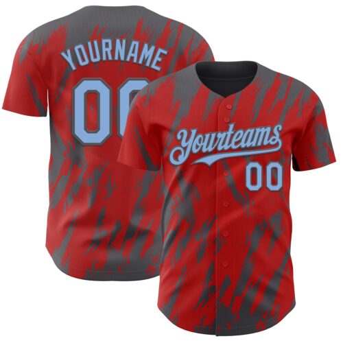 3DPattern13258 Custom Red Light Blue-Steel Gray Splatter Torn Sharp Brush Stroke Authentic Baseball Jersey