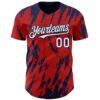 Custom Red White-Navy Splatter Torn Sharp Brush Stroke Authentic Baseball Jersey