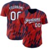 Custom Red White-Navy Splatter Torn Sharp Brush Stroke Authentic Baseball Jersey