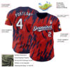 Custom Red White-Navy Splatter Torn Sharp Brush Stroke Authentic Baseball Jersey