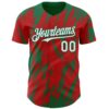 Custom Red White-Kelly Green Splatter Torn Sharp Brush Stroke Authentic Baseball Jersey