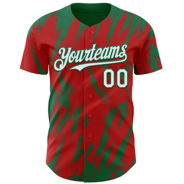 Custom Red White-Kelly Green Splatter Torn Sharp Brush Stroke Authentic Baseball Jersey