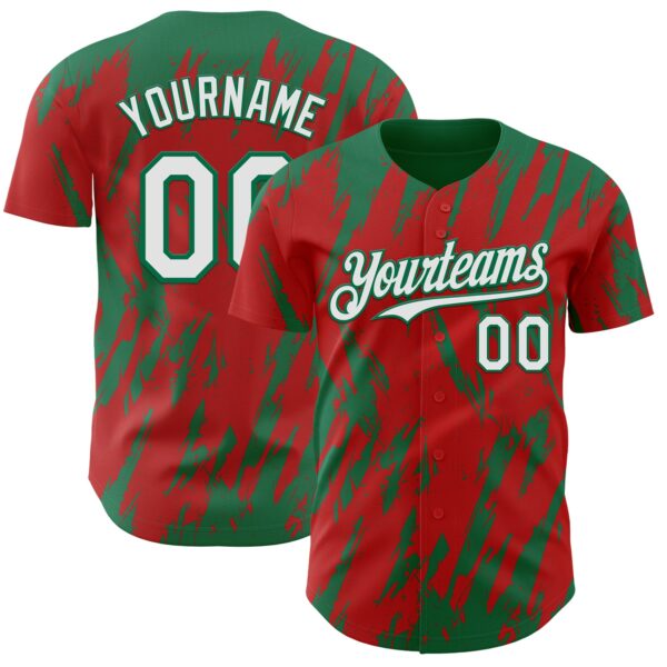 Custom Red White-Kelly Green Splatter Torn Sharp Brush Stroke Authentic Baseball Jersey