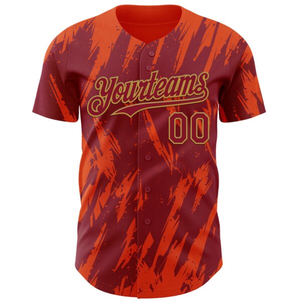 Custom Crimson Old Gold-Orange Splatter Torn Sharp Brush Stroke Authentic Baseball Jersey
