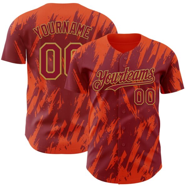 Custom Crimson Old Gold-Orange Splatter Torn Sharp Brush Stroke Authentic Baseball Jersey