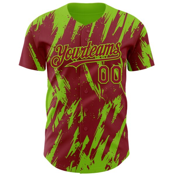Custom Crimson Neon Green Splatter Torn Sharp Brush Stroke Authentic Baseball Jersey