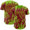 Custom Crimson Neon Green Splatter Torn Sharp Brush Stroke Authentic Baseball Jersey
