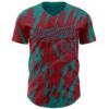 Custom Crimson Teal Splatter Torn Sharp Brush Stroke Authentic Baseball Jersey