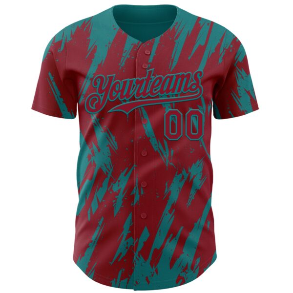 Custom Crimson Teal Splatter Torn Sharp Brush Stroke Authentic Baseball Jersey