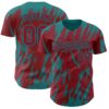 Custom Crimson Teal Splatter Torn Sharp Brush Stroke Authentic Baseball Jersey