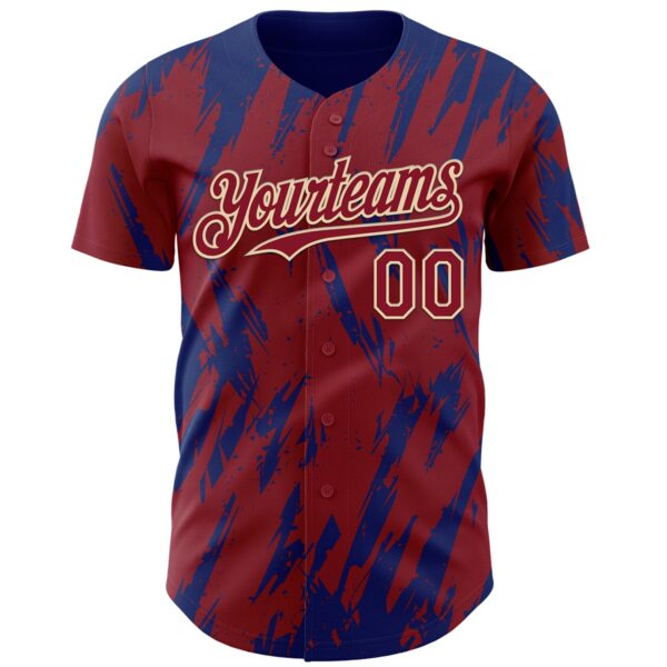 Custom Crimson Cream-Royal Splatter Torn Sharp Brush Stroke Authentic Baseball Jersey