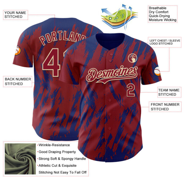 Custom Crimson Cream-Royal Splatter Torn Sharp Brush Stroke Authentic Baseball Jersey