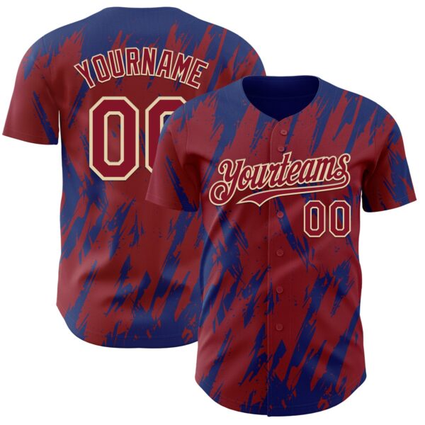 Custom Crimson Cream-Royal Splatter Torn Sharp Brush Stroke Authentic Baseball Jersey
