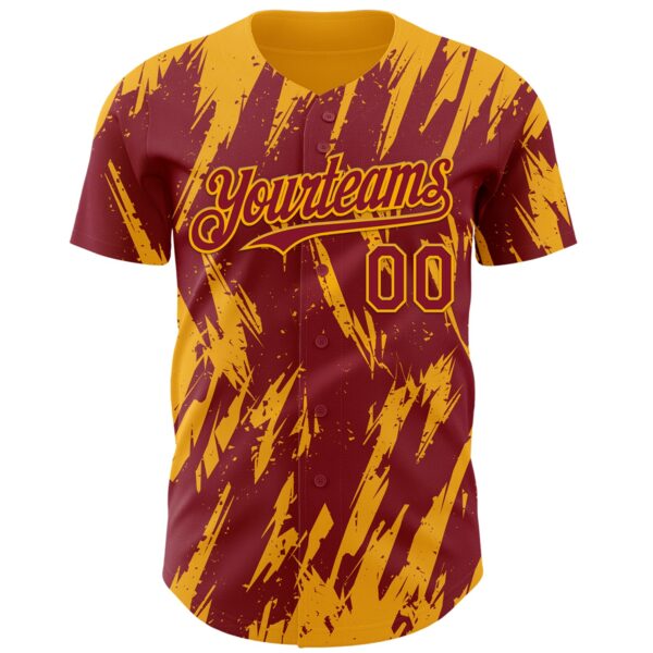 Custom Crimson Gold Splatter Torn Sharp Brush Stroke Authentic Baseball Jersey