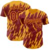 Custom Crimson Gold Splatter Torn Sharp Brush Stroke Authentic Baseball Jersey