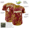 Custom Crimson White-Old Gold Splatter Torn Sharp Brush Stroke Authentic Baseball Jersey