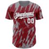 Custom Crimson White-Gray Splatter Torn Sharp Brush Stroke Authentic Baseball Jersey