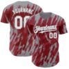 Custom Crimson White-Gray Splatter Torn Sharp Brush Stroke Authentic Baseball Jersey