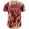 Custom Crimson Cream Splatter Torn Sharp Brush Stroke Authentic Baseball Jersey