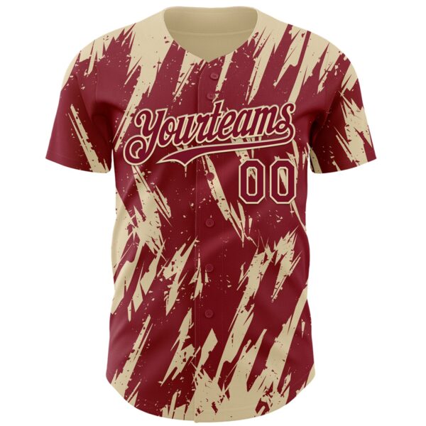 Custom Crimson Cream Splatter Torn Sharp Brush Stroke Authentic Baseball Jersey